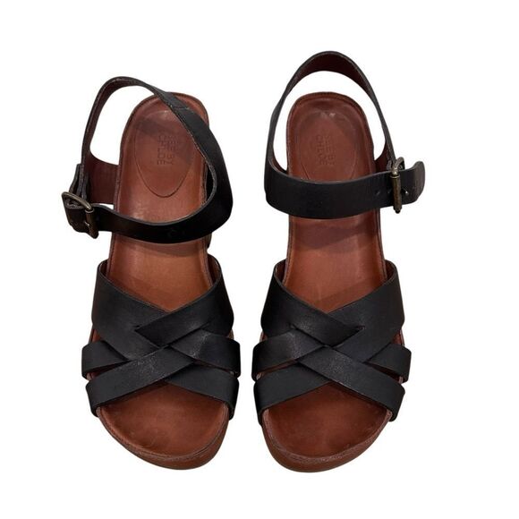See By Chloe Black Leather Criss Cross Block Heeled Sandals Size 37 - Picture 4 of 7